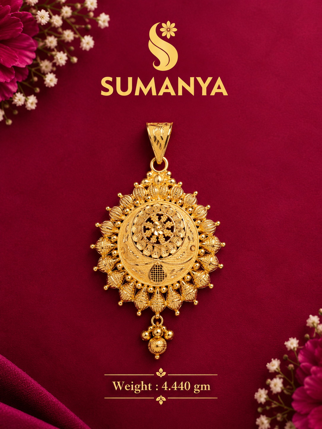 22k916  royal floral gold pendant 